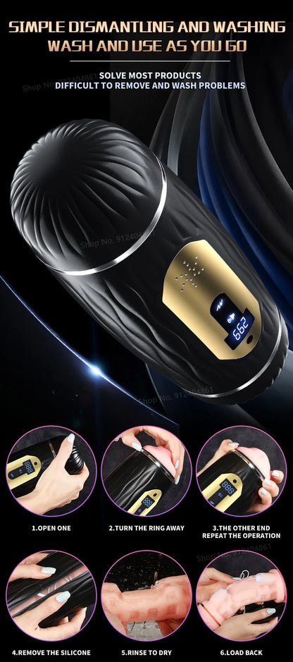 Dual Channel Vibrating & Heating Male Masturbation Cup